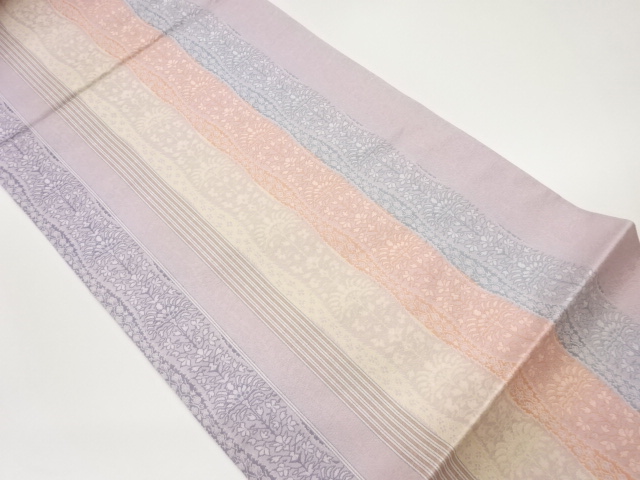 縞に抽象小花模様織出し袋帯